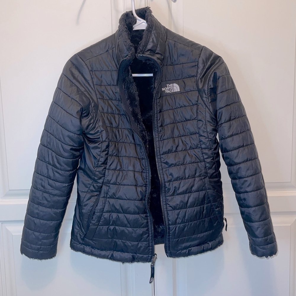 North face girls reversible black jacket size large (14-16)